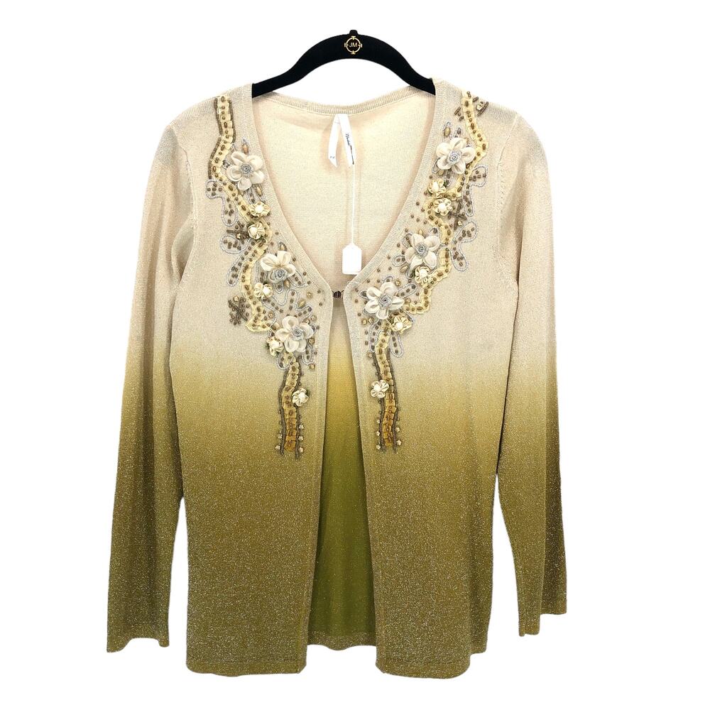 NEW Dfct Noble Beaded Embellished Sweater Cardigan Wool Metallic Japanese F US S